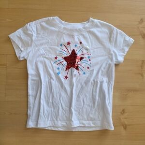Cat & Jack White Tee with Red Sequin Flip Star